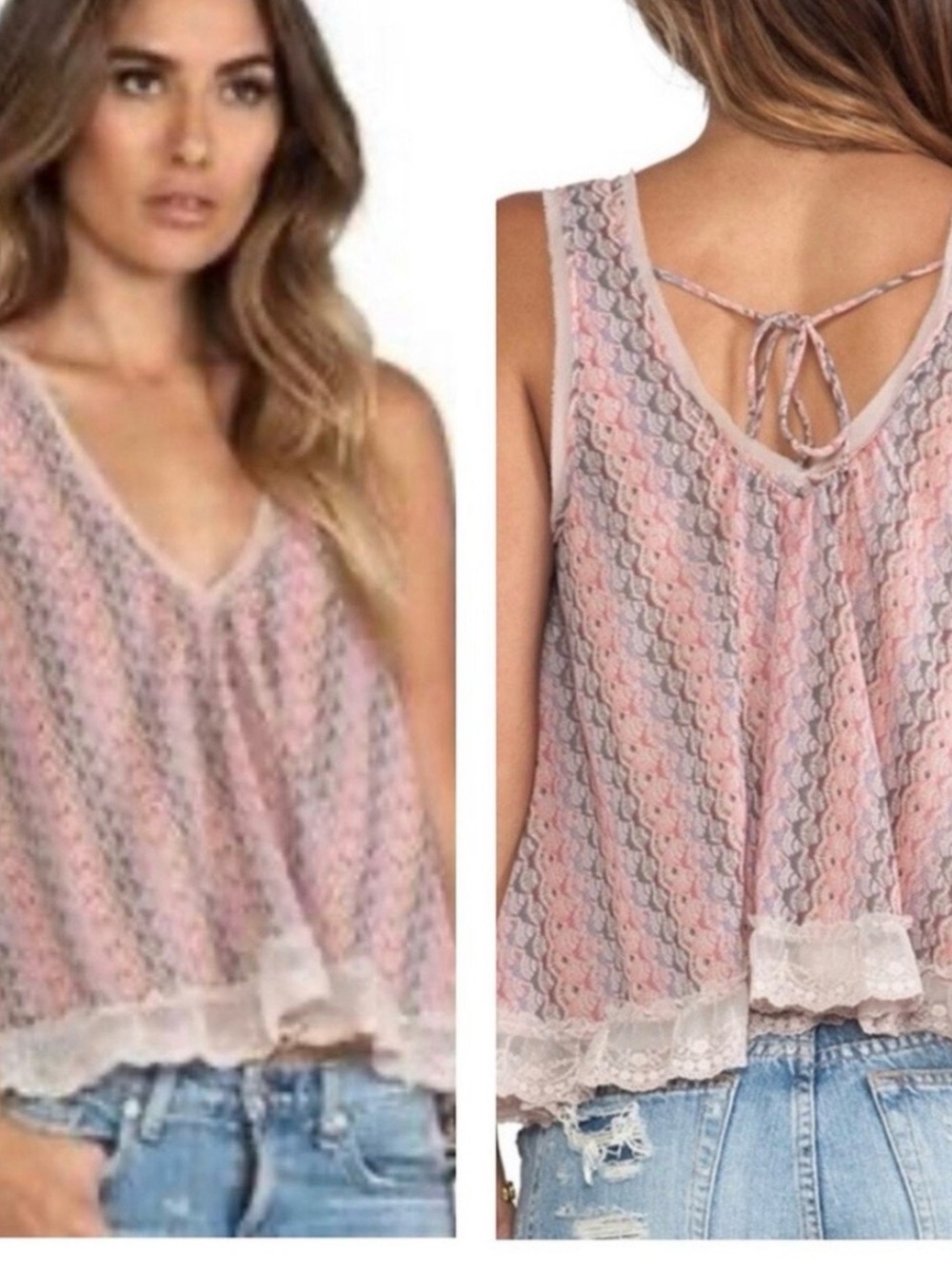 Free People Pink Lace-Trim Crochet Camisole